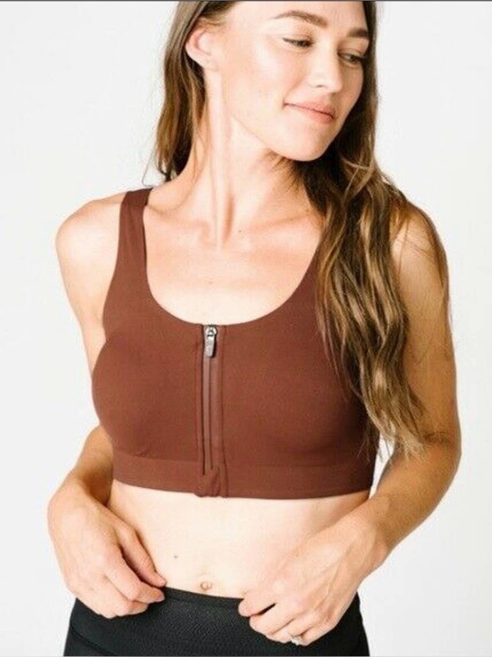 NEW Zyia Active Zipper Coffee Front Access Sports Bra with tag & bag Small